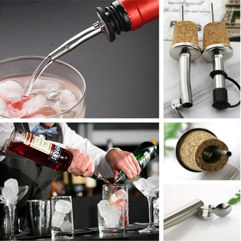 Wooden Cork Red Bottle Stopper Wine Olive Oil Pourer Spout Bar Accessories