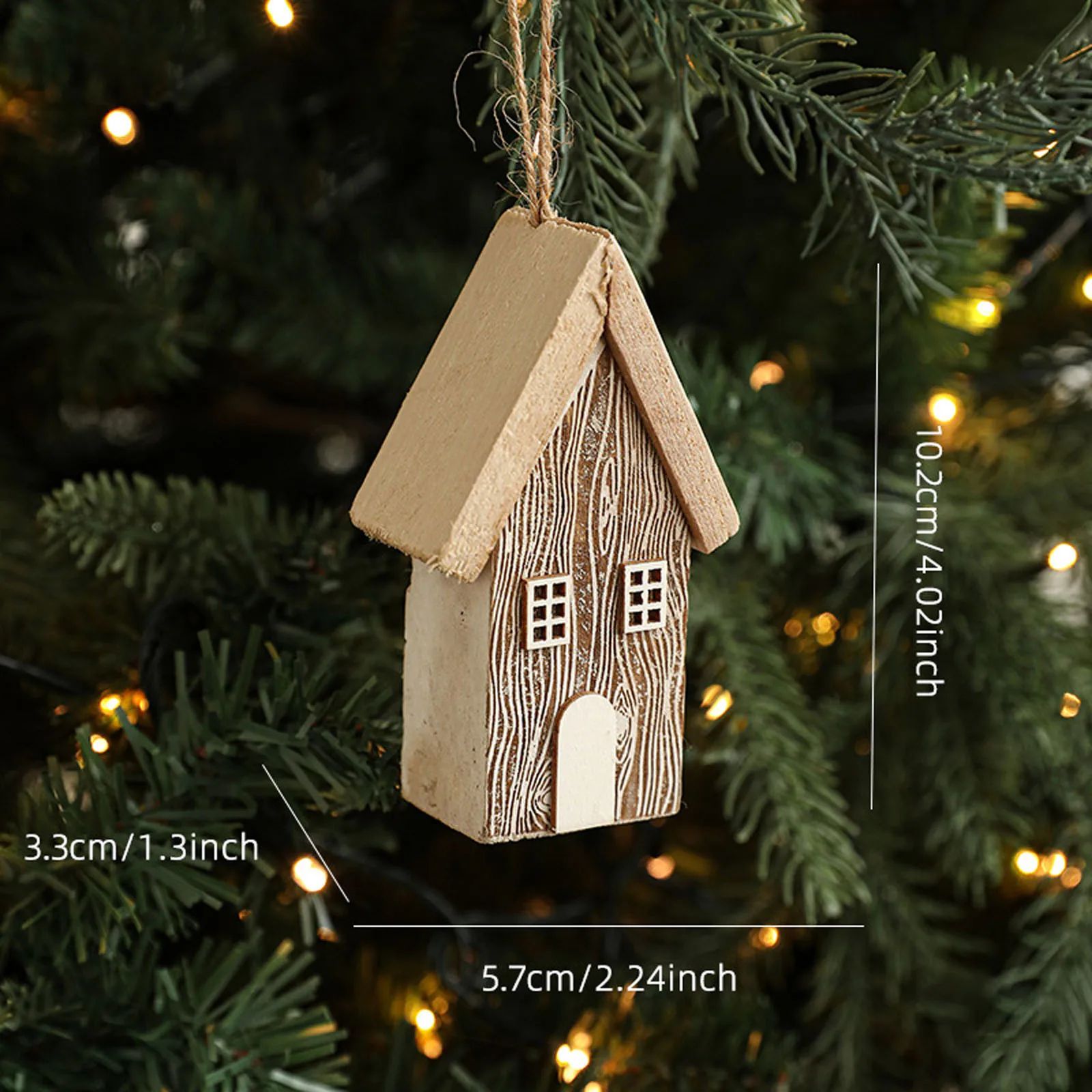 Rustic Wooden Christmas House Ornament – Mini Log Cabin Ornament for Tree & Holiday Decor