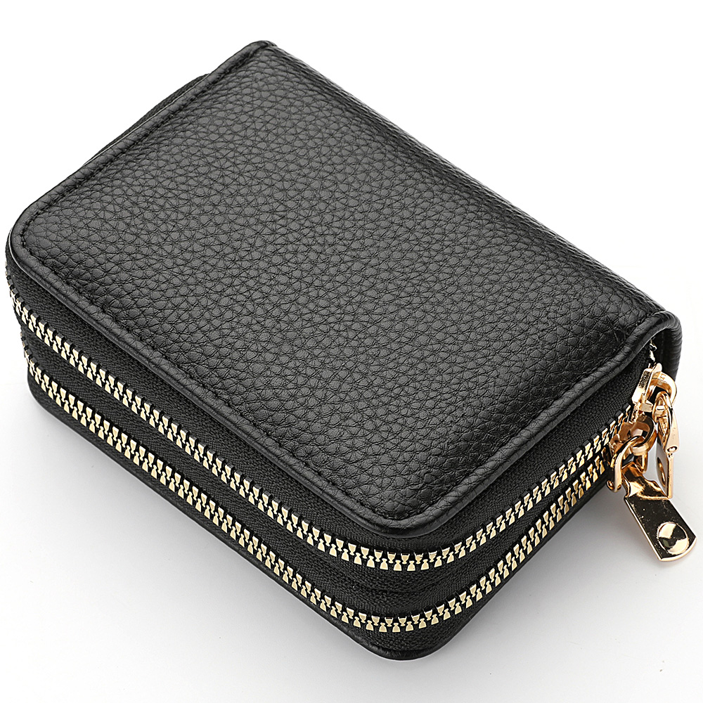 Compact Womens Card Holder Wallet Double Zipper Multi Function Organizer for Cards & Cash