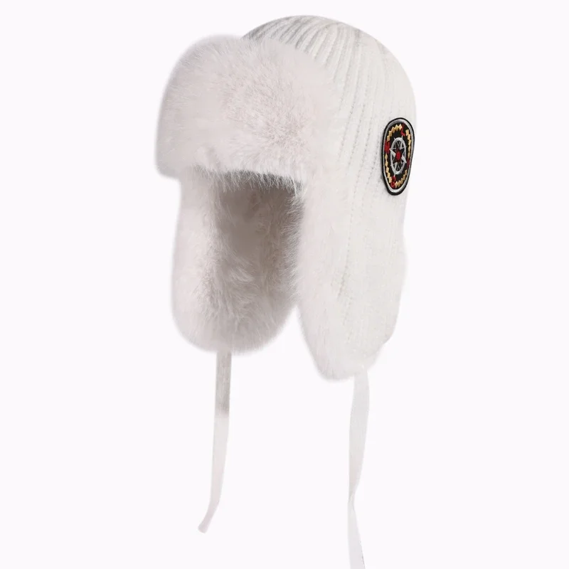 Womens Russian Caps Fur Winter Thickened Warm Knit Ushanka Earflap Pilot Hat Ski Snow Bomber Hat