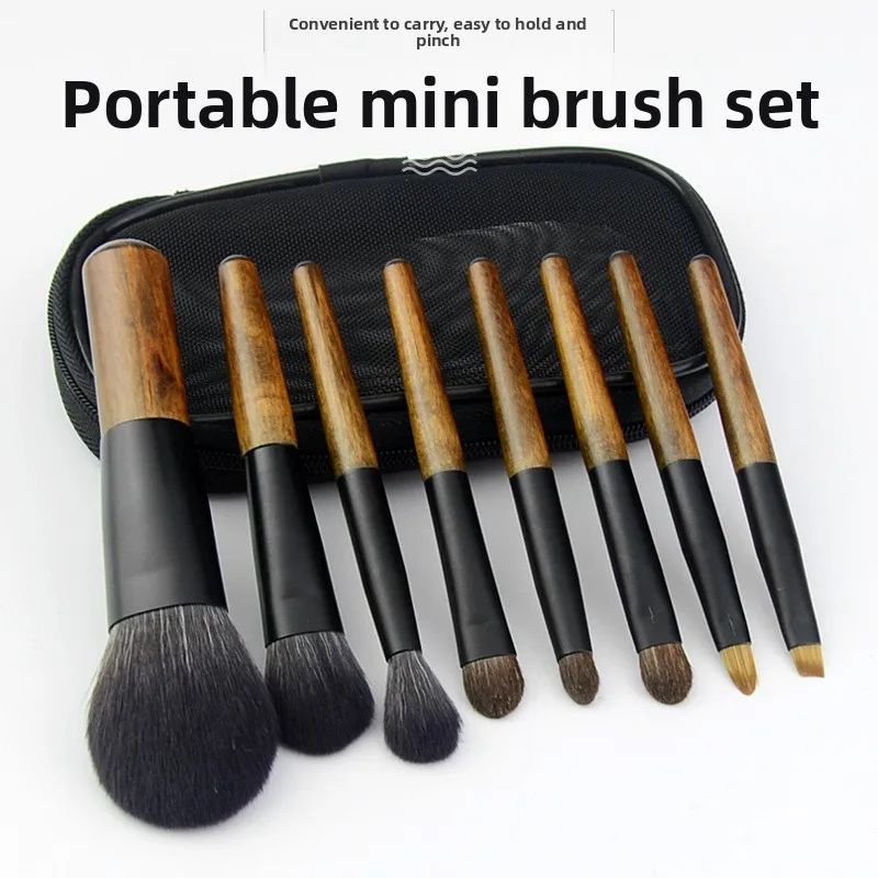 8 Piece Travel Makeup Brush Set with Pouch for Flawless On the Go Beauty