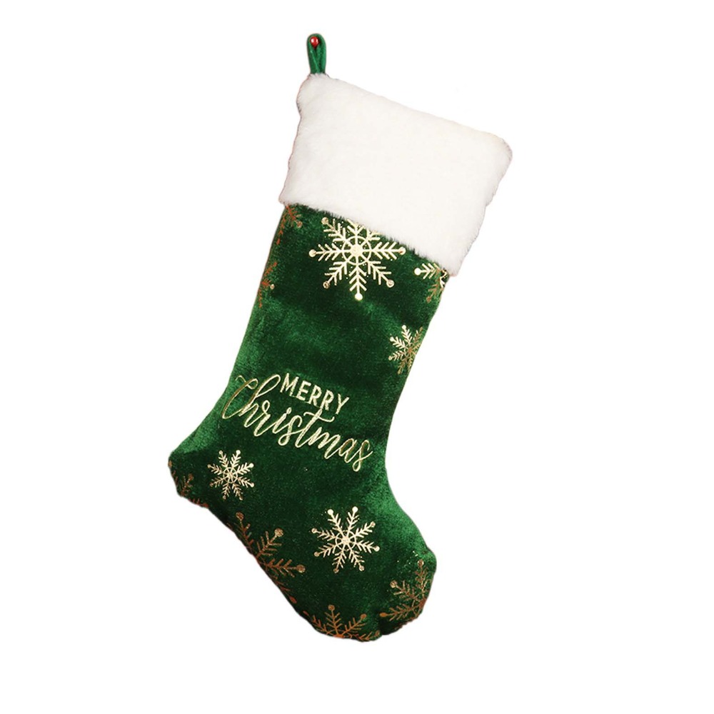 Snowflake Pattern Christmas Stocking, Embroidered Personalized Christmas Sock, Red Green Navidad, Large Gift Bag