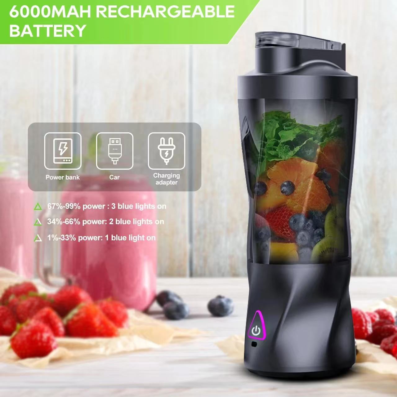 Portable Juicer Blender High-Speed Fruit Mixer Rechargeable USB Wireless Grinder Large Capacity