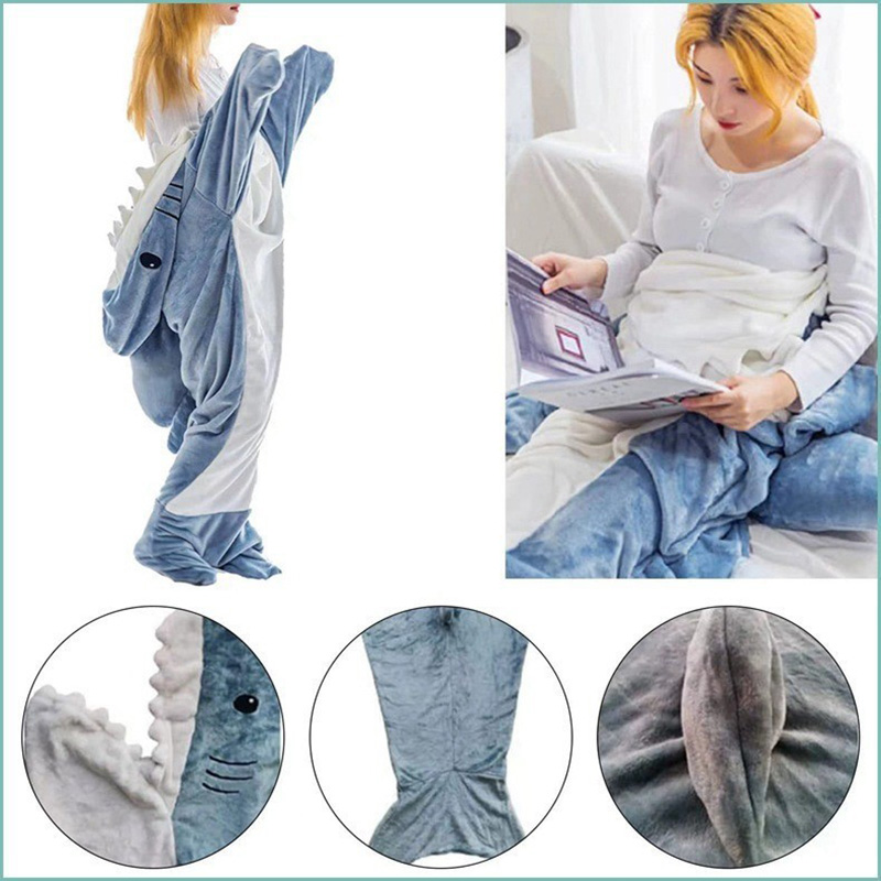Shark Sleeping Bag Animal Flannel Pajamas, Large Size, One Piece Loose Robe for Kids, Men, Women