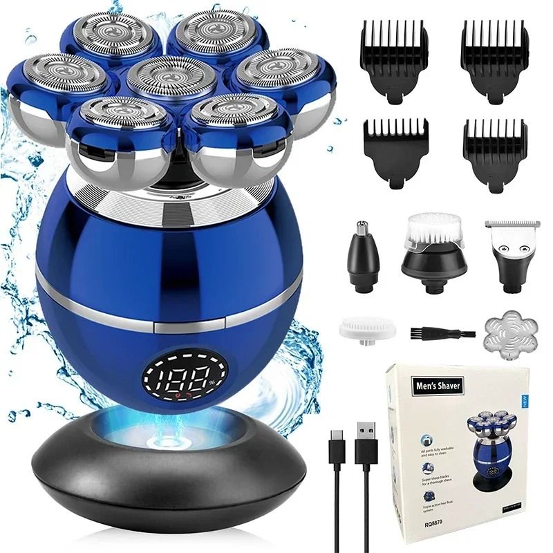 Newest 5 in 1 Electric Shaver 7D Floating Cutter Head Bald Hair Clipper with Wireless Charging