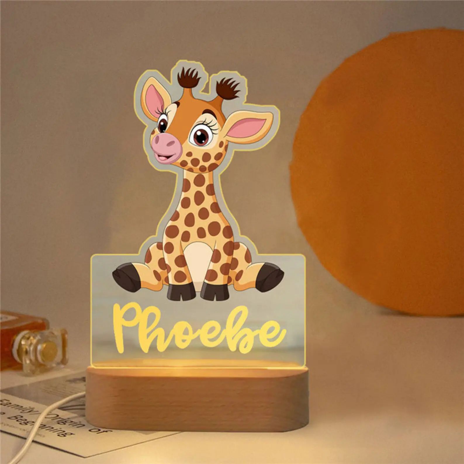 Personalized Kids Night Light Custom Name Animal Acrylic Lamp