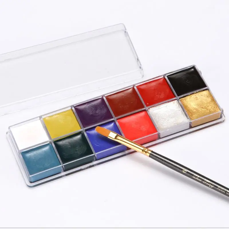 12 Color Face Body Art Painting Palette, Body Painting Drama Clown Makeup, Halloween Christmas Party Makeup Tools