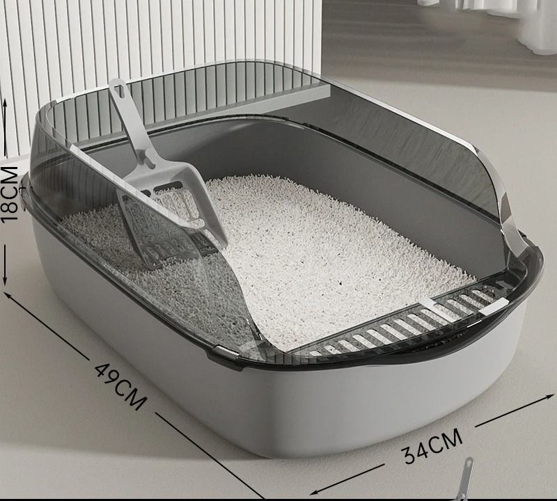 Semi Enclosed High Side Splashproof Cat Litter Box with Shield