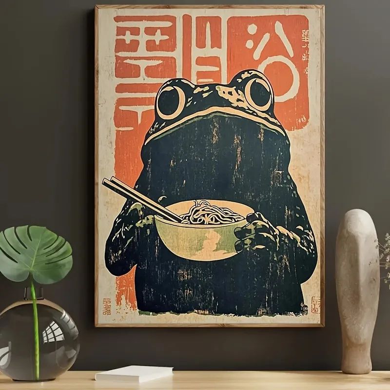 Retro Japanese Frog Ramen Canvas Wall Art Print