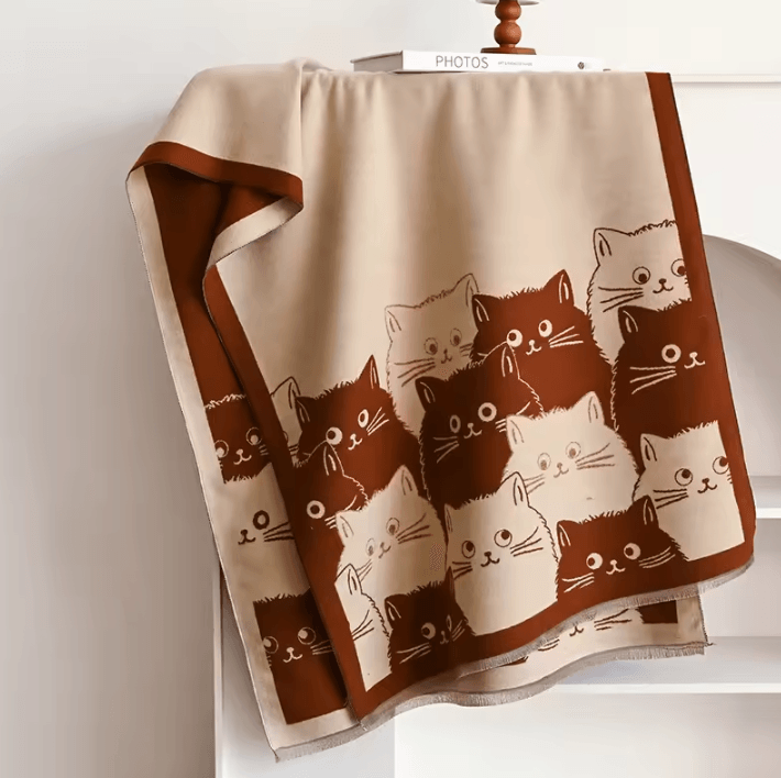 Cute Cat Jacquard Cashmere Pashmina Scarf – Thick Winter Warmth Shawl & Coldproof Blanket