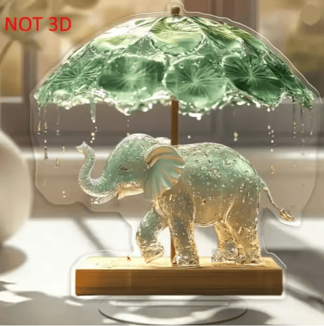 EleGrace Bohemian Elephant Figurine with Lotus Umbrella Home Decor