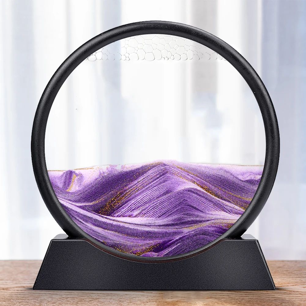 Deep Sea Moving Sand Art Picture – Round Glass 3D Sandscape in Motion Frame (7