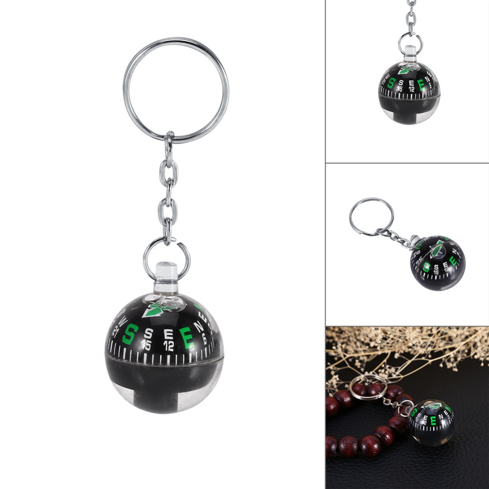 Compact Ball Keychain Compass  Black Liquid Filled Keychain for Travel Navigation