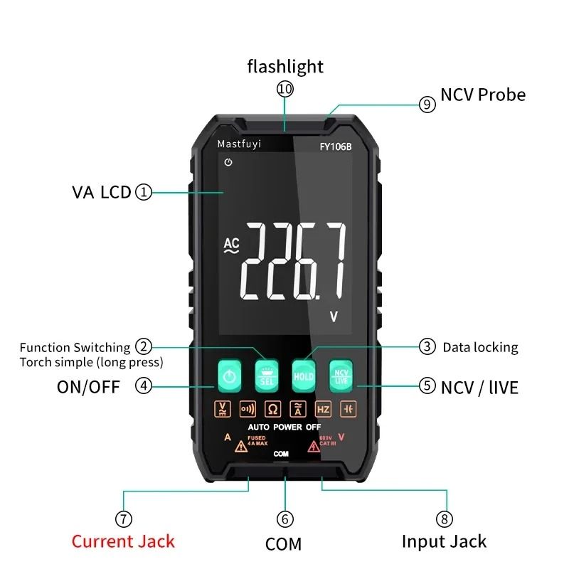 MASTFUYI Mini Digital Multimeter Smart Electrician Tester
