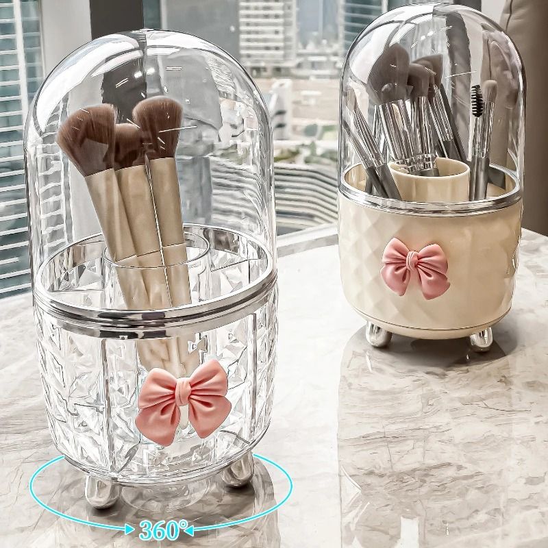 Rotating Cosmetic Makeup Organizer Storage Tube with Lid