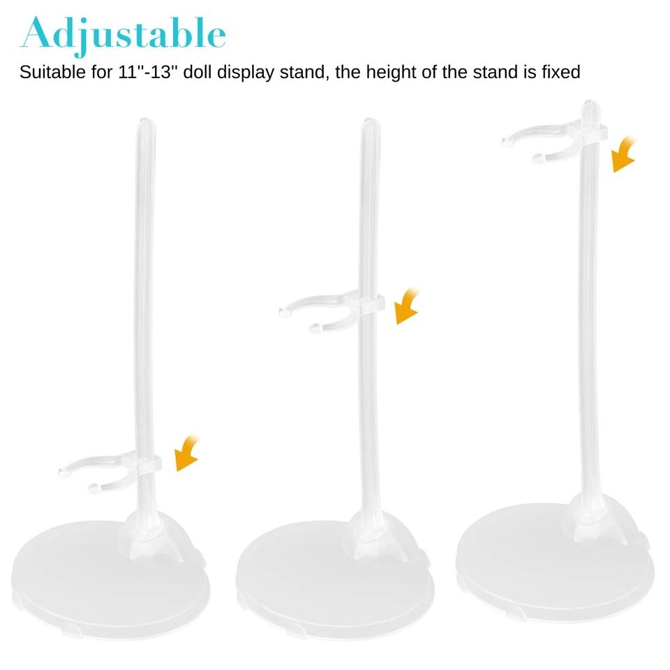 Doll Stand Display Holder with Adjustable Clips, White Plastic