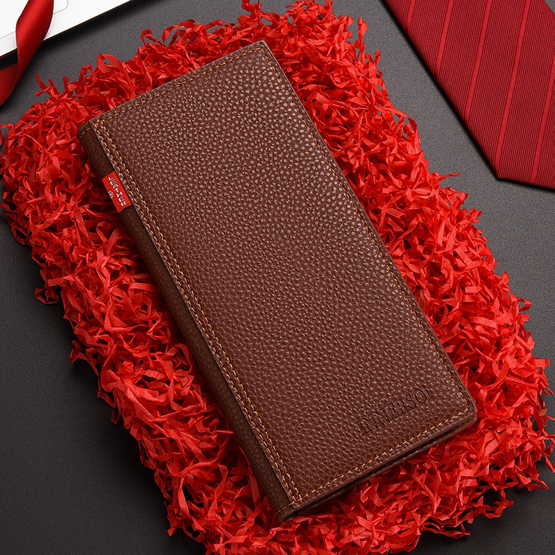 Mens Multifunctional Soft Leather Business Wallet Lychee Pattern Long Fashion Wallet
