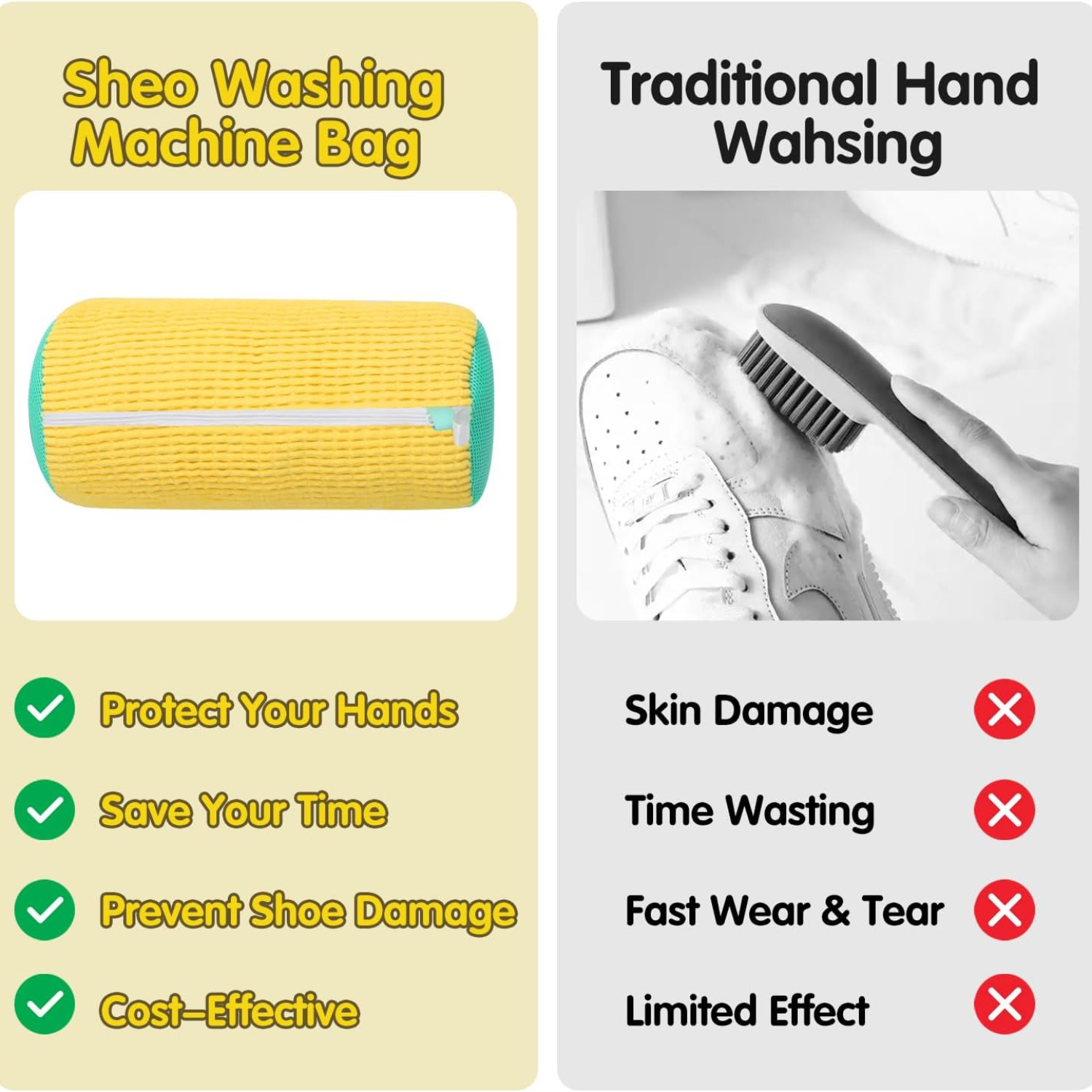 Durable Mesh Shoe Wash Bag with Zipper, Protects Sneakers, Casual Shoes in Washer Dryer, Travel Storage Organizer