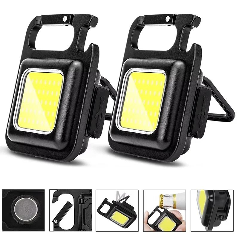 Super Bright 800 Lumens EDC Keychain Flashlight – Rechargeable COB Work Light with Bottle Opener & Folding Bracket