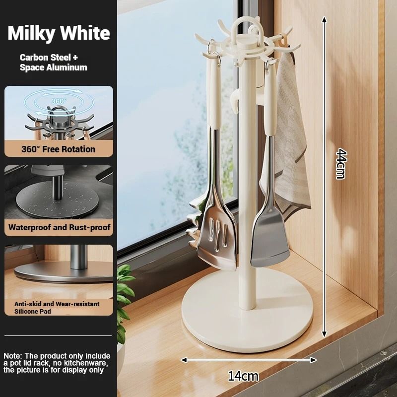 Rotating Kitchen Utensil Holder with Hooks Countertop Organizer Stand