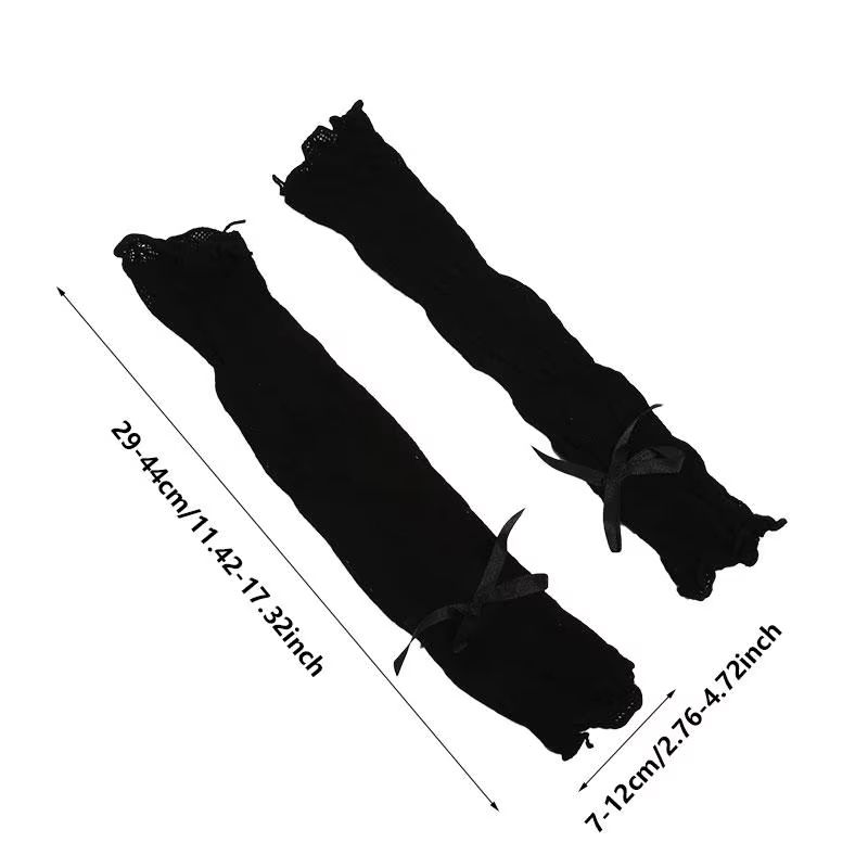 RuffleDream Mesh Lace Y2K Fingerless Gloves – Kawaii Bowknot Wrist Warmers (Black & White)