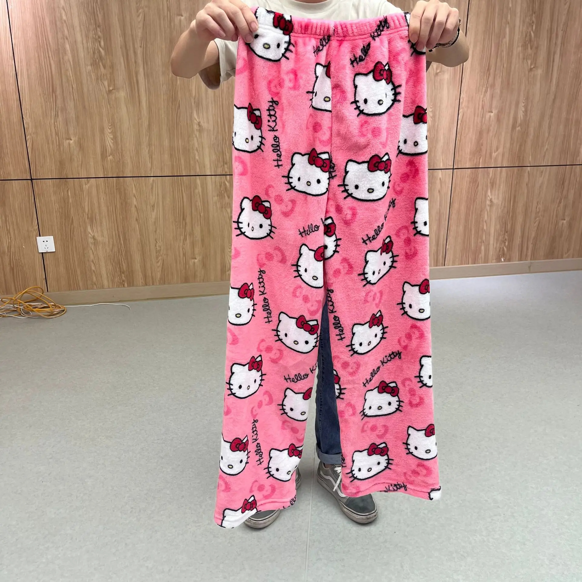 Sanrio Hello Kitty Pajamas Halloween Flannel Fashion Trouserswomen Kawaii Woolen Anime Cartoon Casual Home Pants Autumn