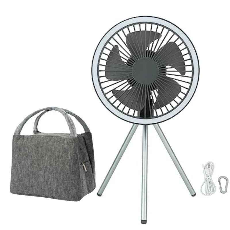 10000mAh Rechargeable Camping Fan with LED Light and Power Bank Tripod Design