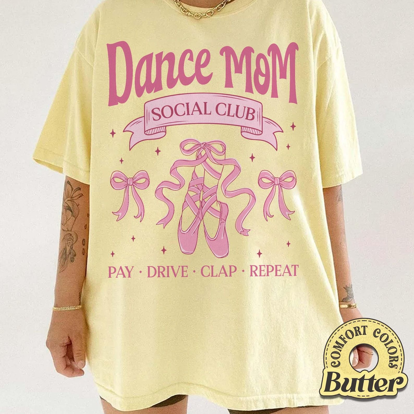 Dance Mom Social Club Shirt, Ballet Shoes, Coquette Bow Tee, Garment-Dyed