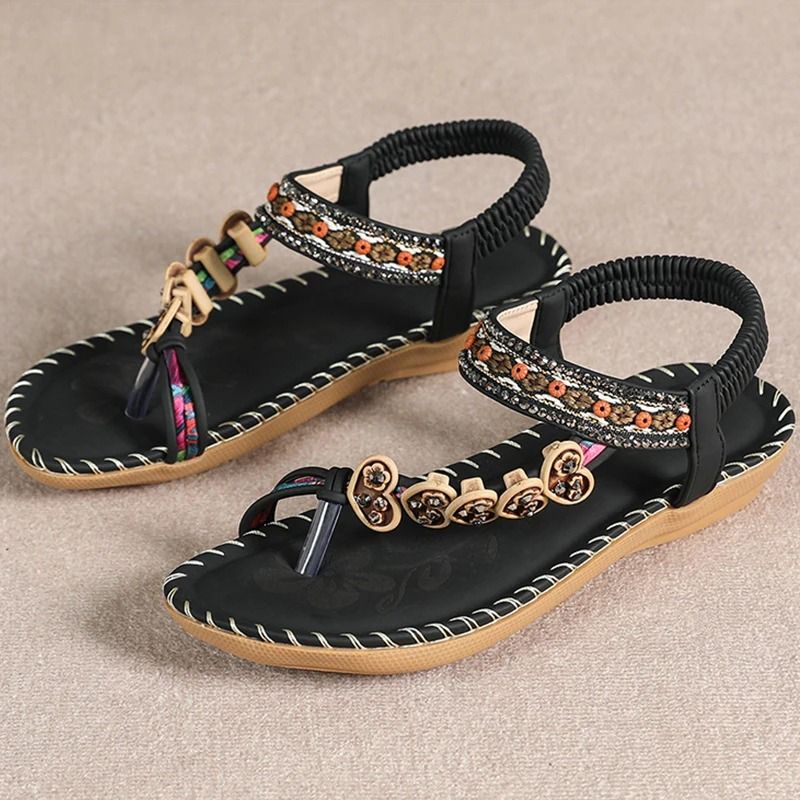 Women bohemia style low heel sandals breathable casual beach summer shoes