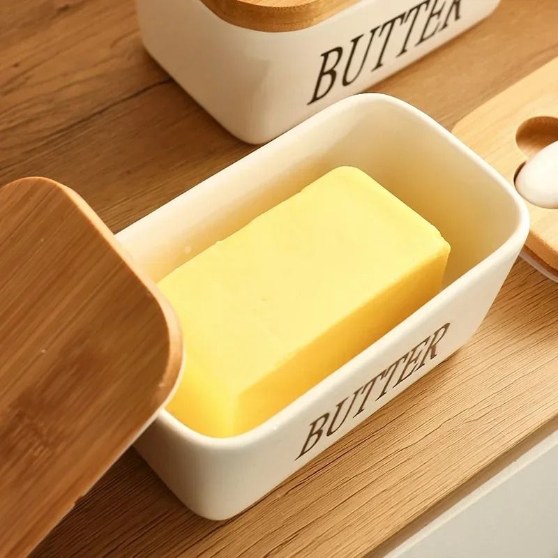 Artisan Ceramic Butter Keeper with Bamboo Lid