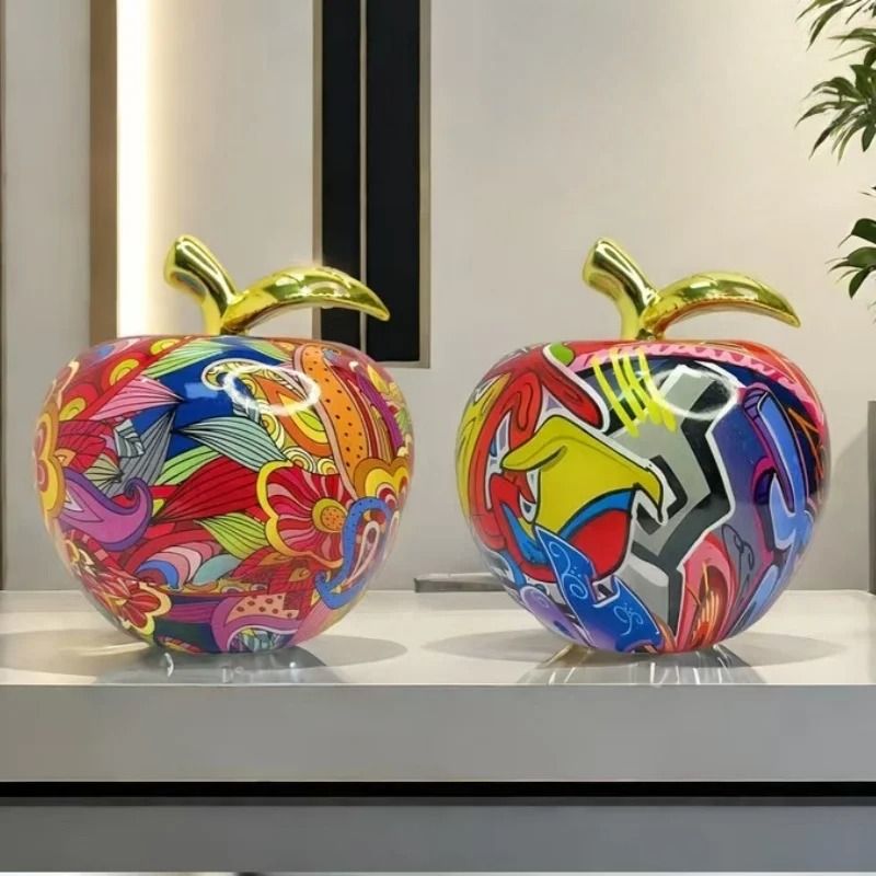 Abstract Apple Resin Sculpture Colorful Floral Home Office Decor Ornament