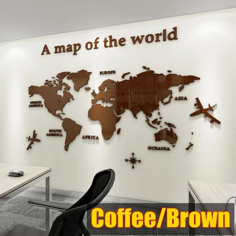 3D World Map Wall Sticker Acrylic World Map Decor Modern Wall Art