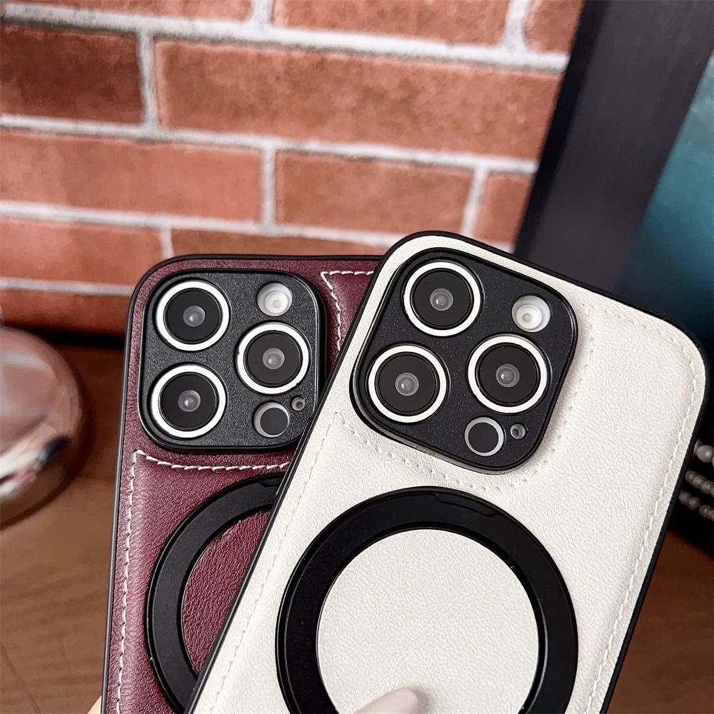 Magnetic Leather Phone Case with Matte Finish and Stand Holder