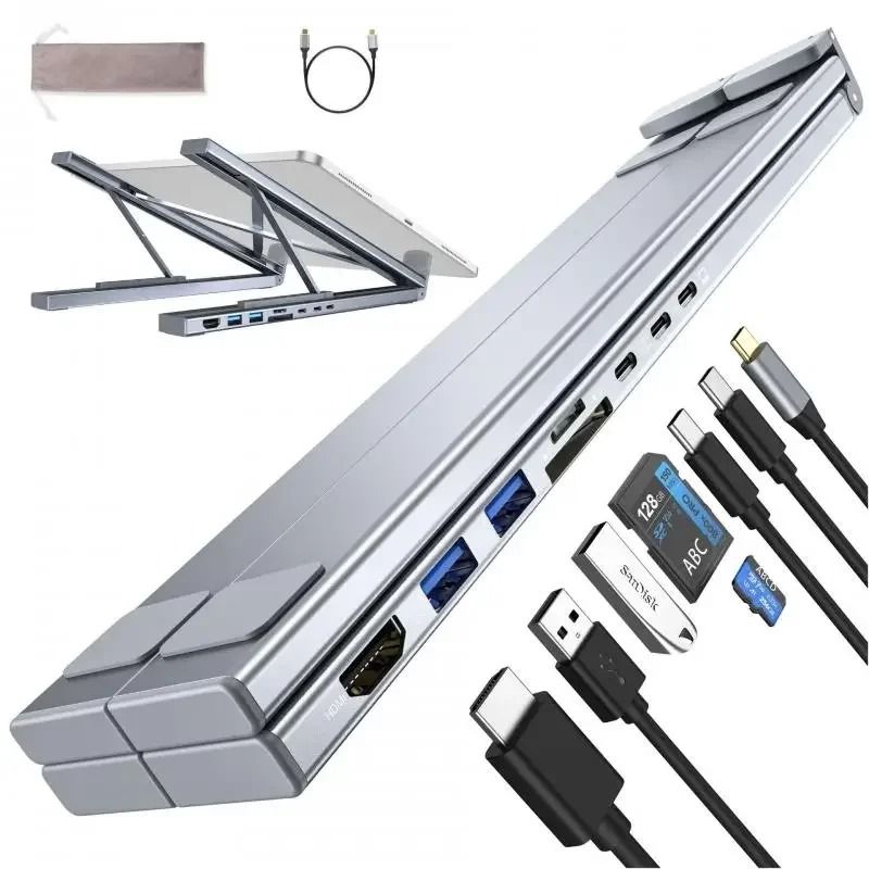 Universal Laptop Stand with Integrated USB-C Hub | HDMI 4K, SD/TF Reader & PD Charging