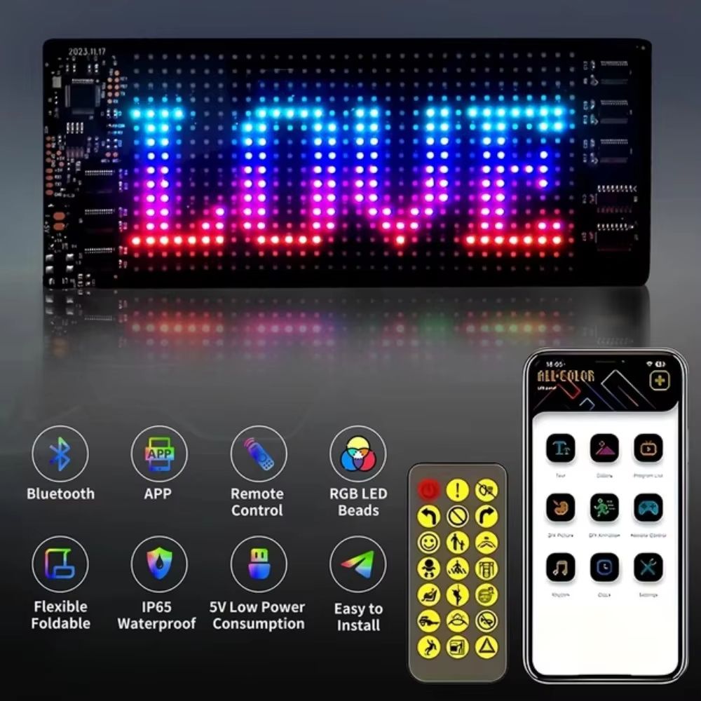 Bluetooth App Controlled RGB LED Matrix Car Display Custom Scrolling Message Panel