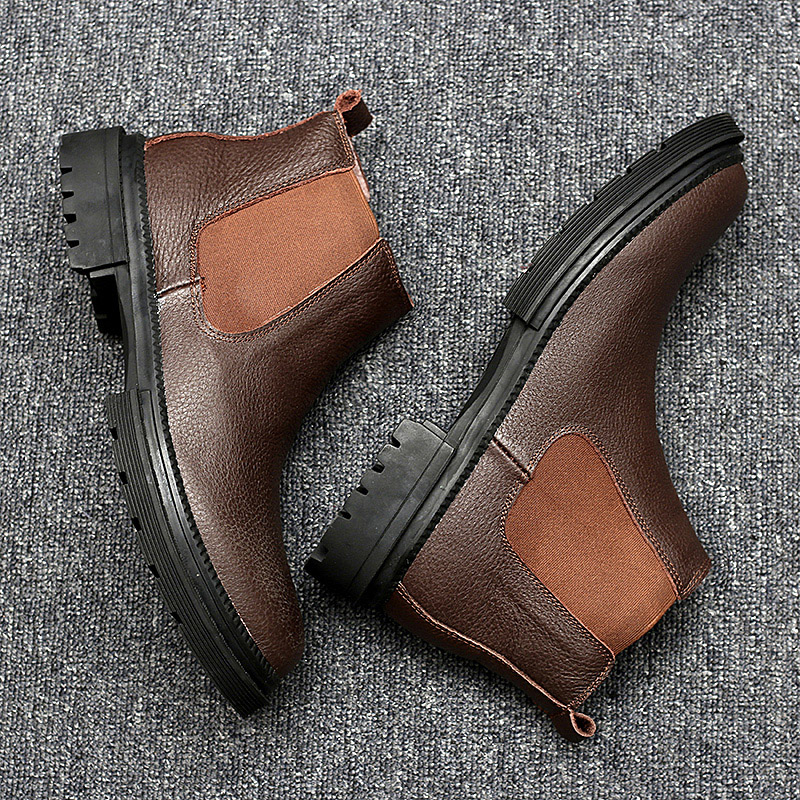 High-Quality Genuine Leather Men Chelsea Boots, Slip-On Casual Footwear, Vintage Ankle Boots