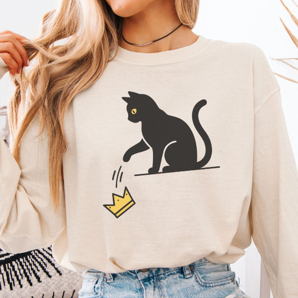 No Kings Graphic Shirt Black Cat Crown Statement Tee Anti Authority Freedom Shirt
