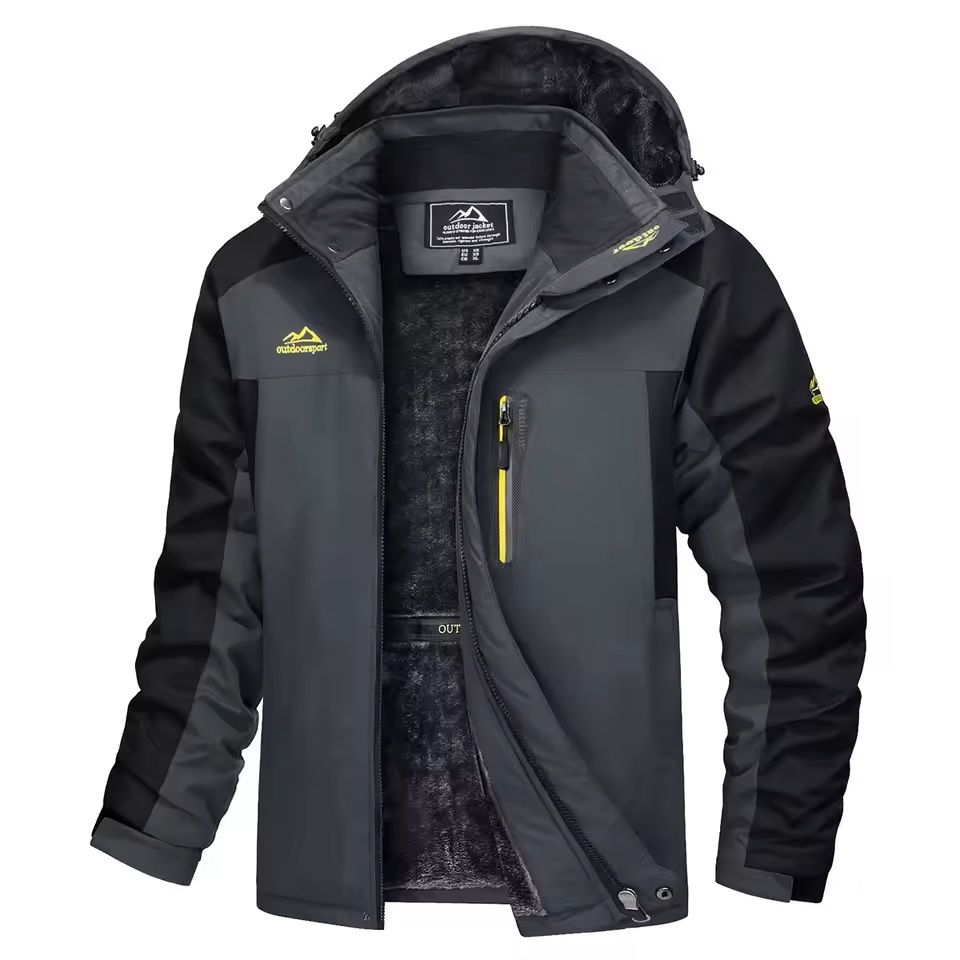 Mens Waterproof Ski Jacket with Fleece Lining and Removable Hood