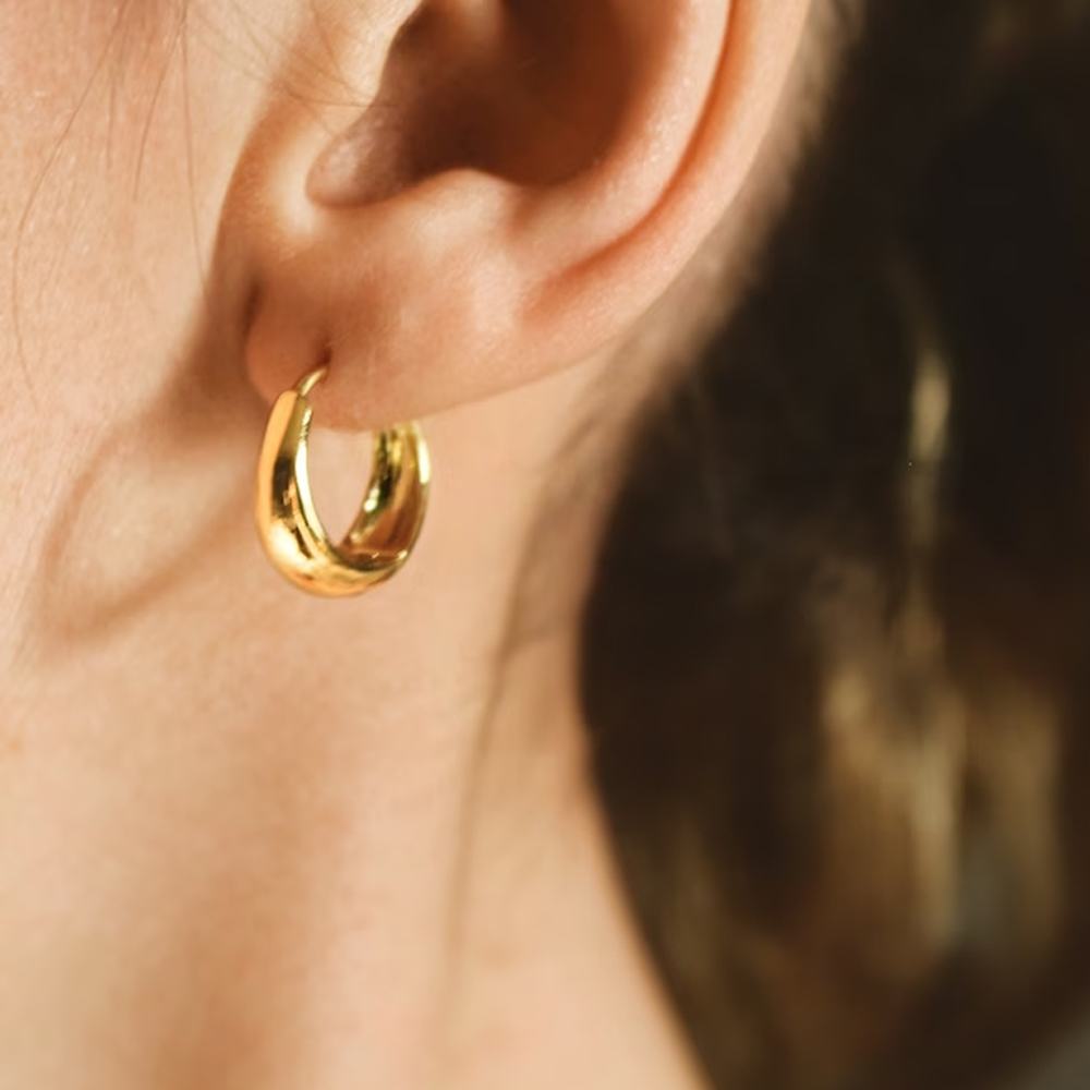Gold Color Chunky Stainless Steel Hoop Earrings Water Drop Design for Weddings, Parties, Gifts