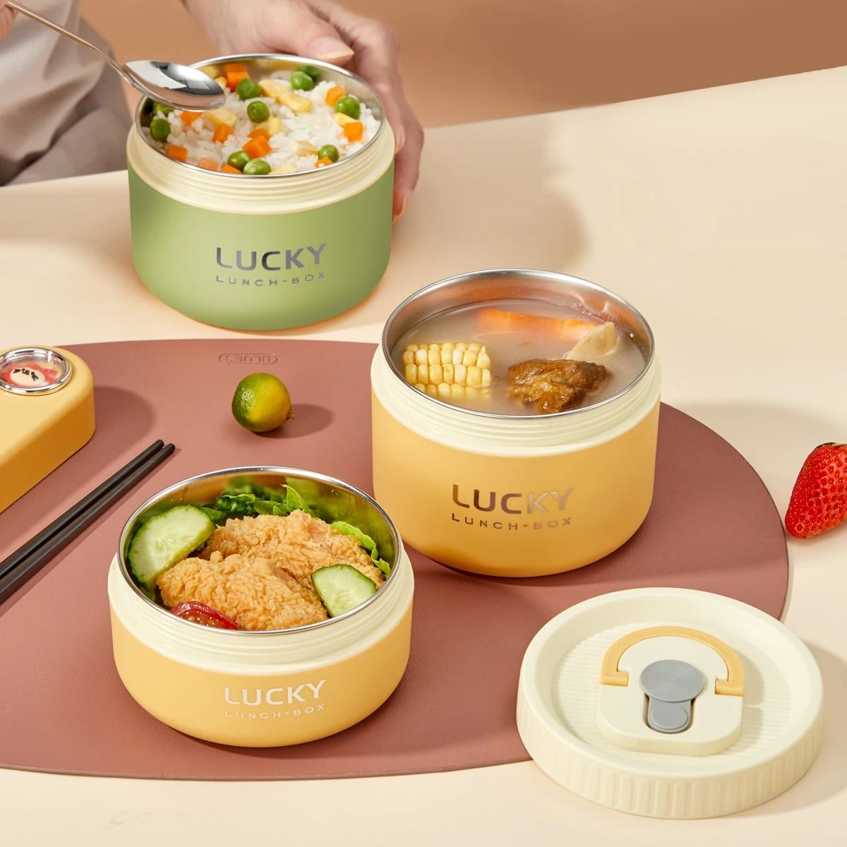 WORTHBUY Portable Thermal Lunch Box For Kids Stainless Steel Bento Box