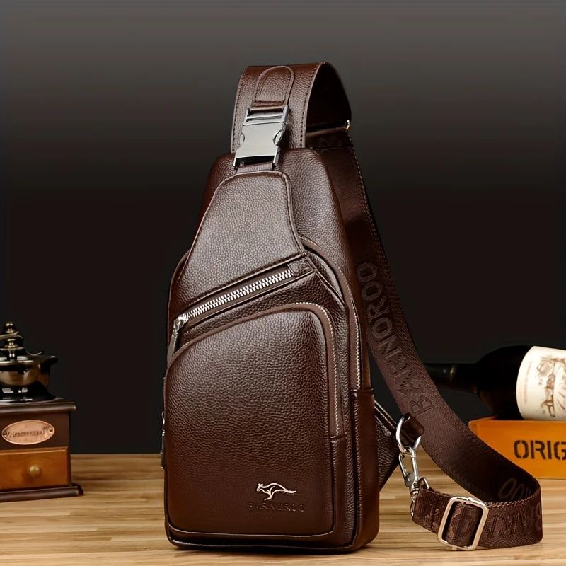 Mens Vintage PU Leather Sling Bag Large Capacity Crossbody Chest Bag