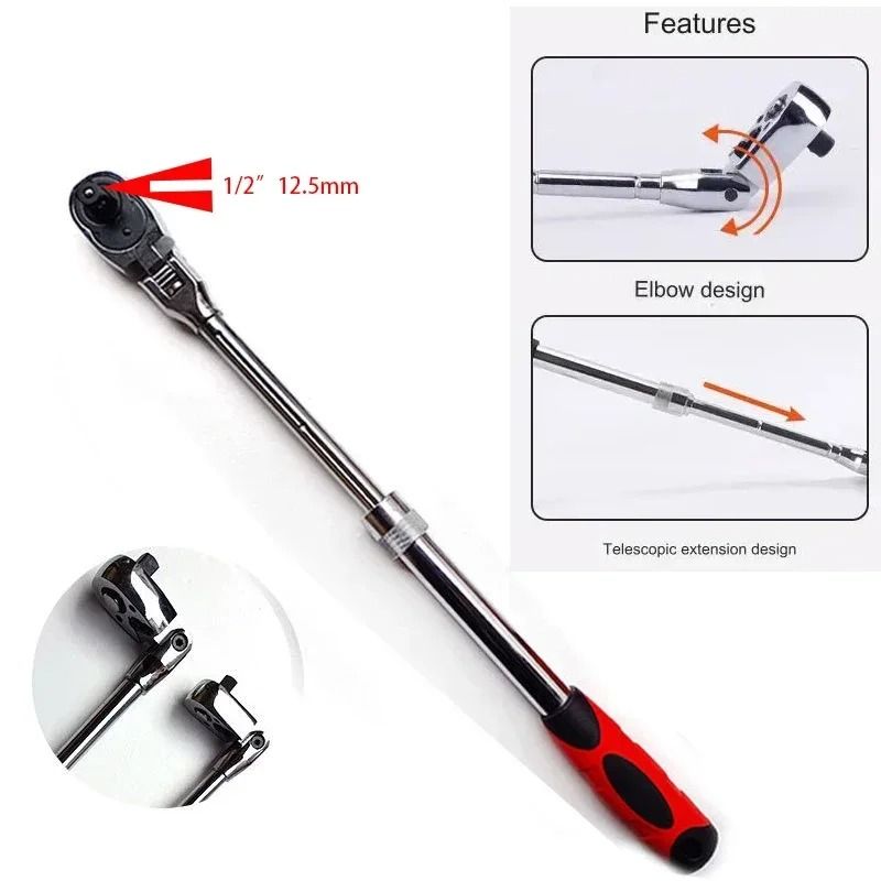 72 Tooth Carbon Steel Retractable Ratchet Wrench with Quick Release