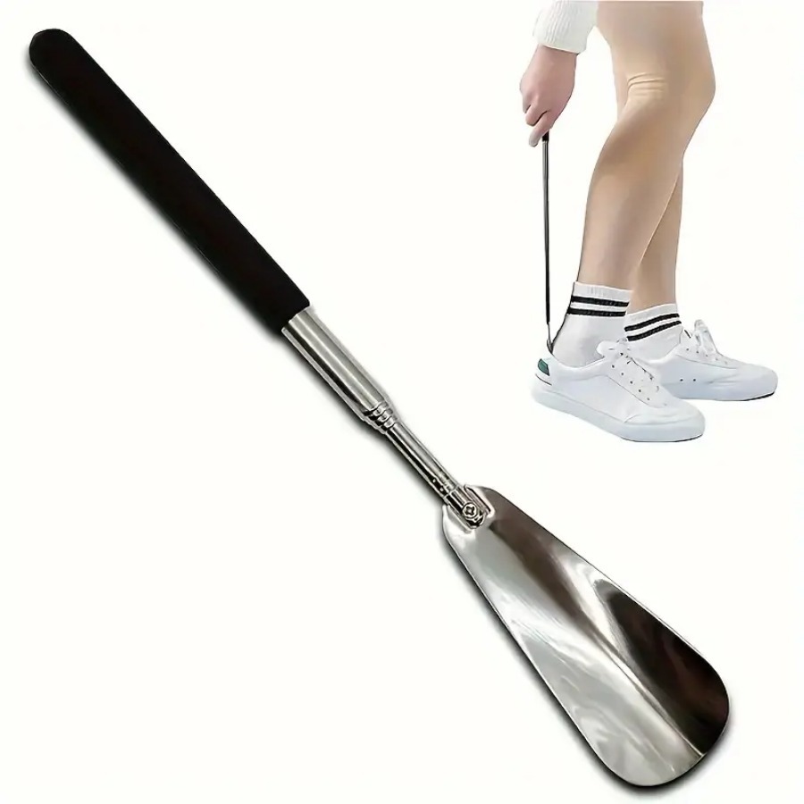 Stainless Steel Telescopic Shoe Horn Adjustable, Extendable Long Handle for Seniors, Men Women Shoe Helper