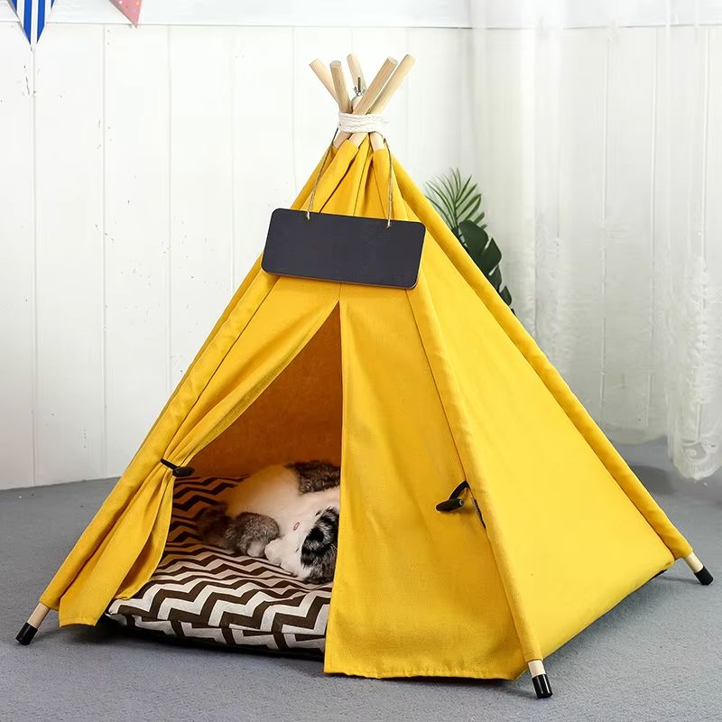 Pet Teepee Bed Tent with Thick Cushion – Portable Indoor House for Small Dogs, Cats & Rabbits
