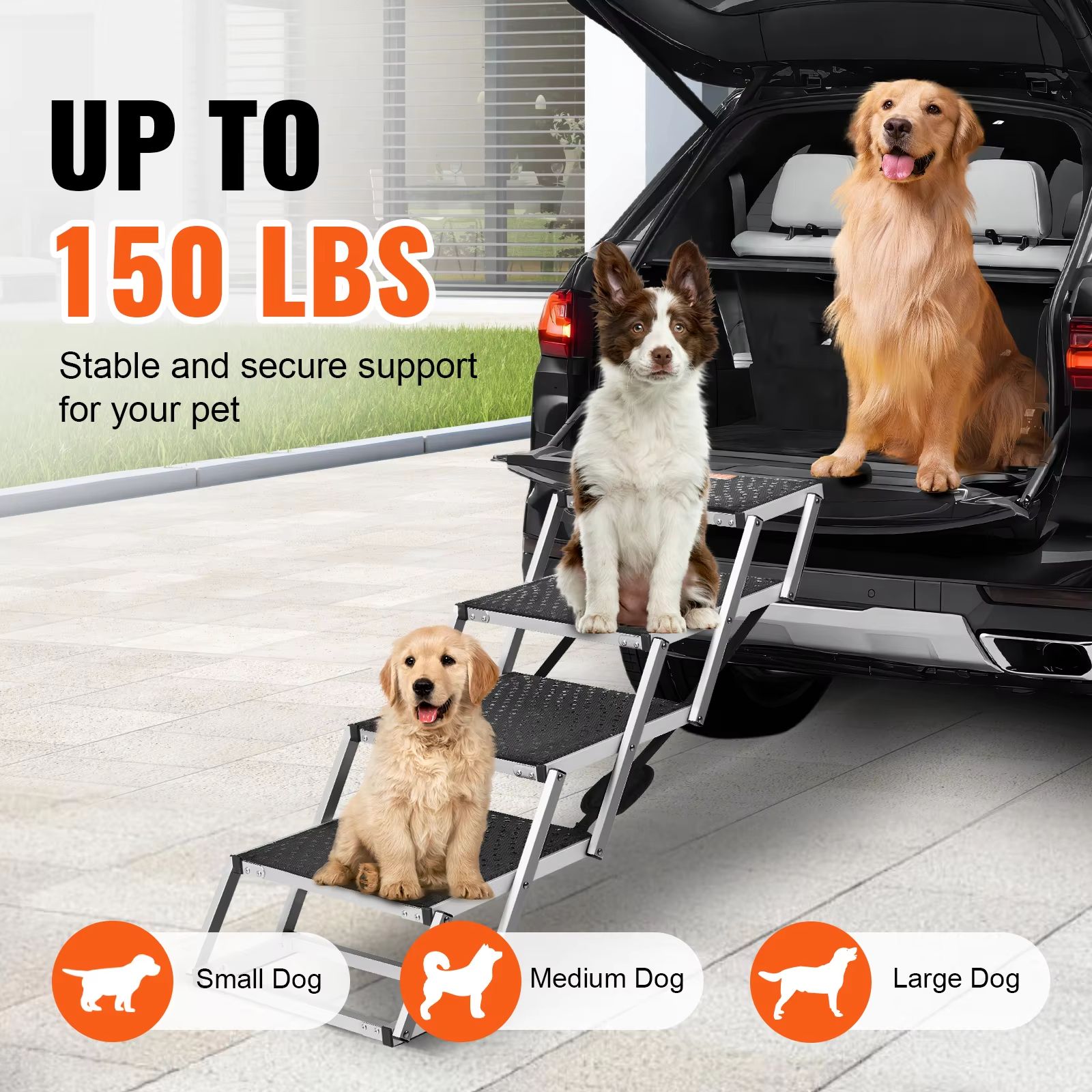 SucceBuy Folding Dog Car Steps - Lightweight Aluminum Pet Stairs for Cars, SUVs, and Trucks up to 150 lbs