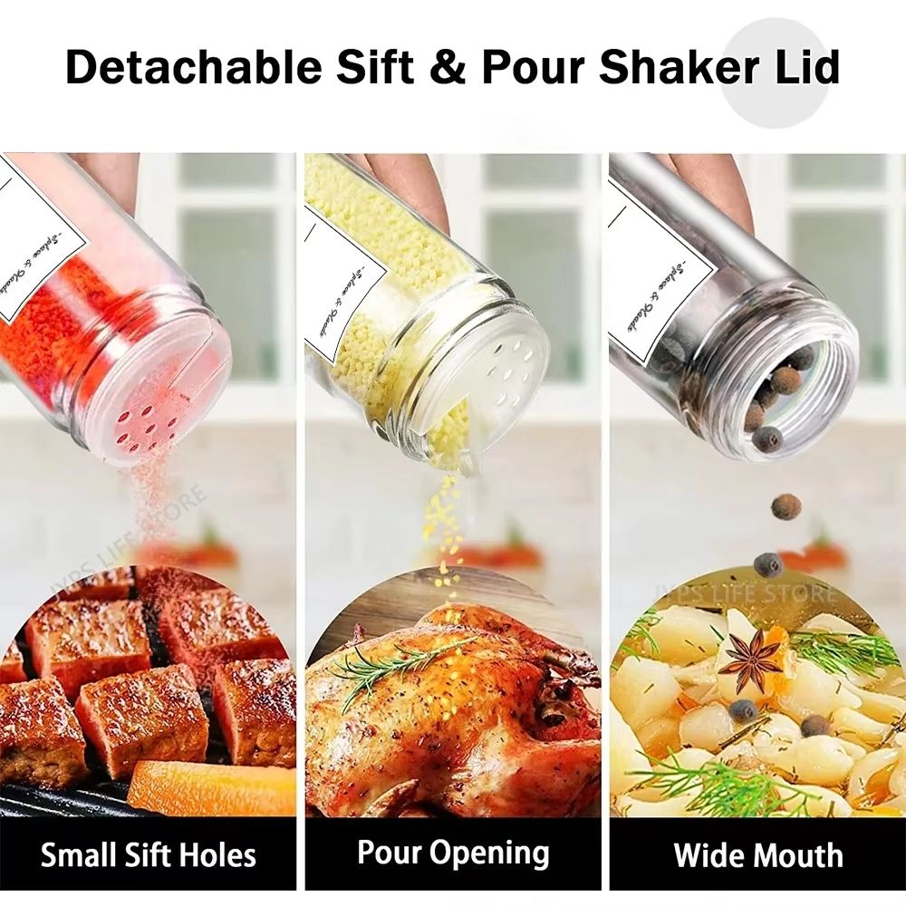 12-Piece Glass Spice Jar Set with Bamboo Lids & Minimalist Labels