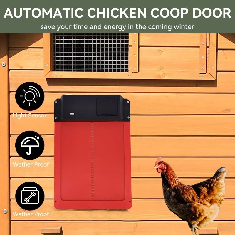 Automatic Chicken Coop Door Opener with Light Sensor and Waterproof Battery Power