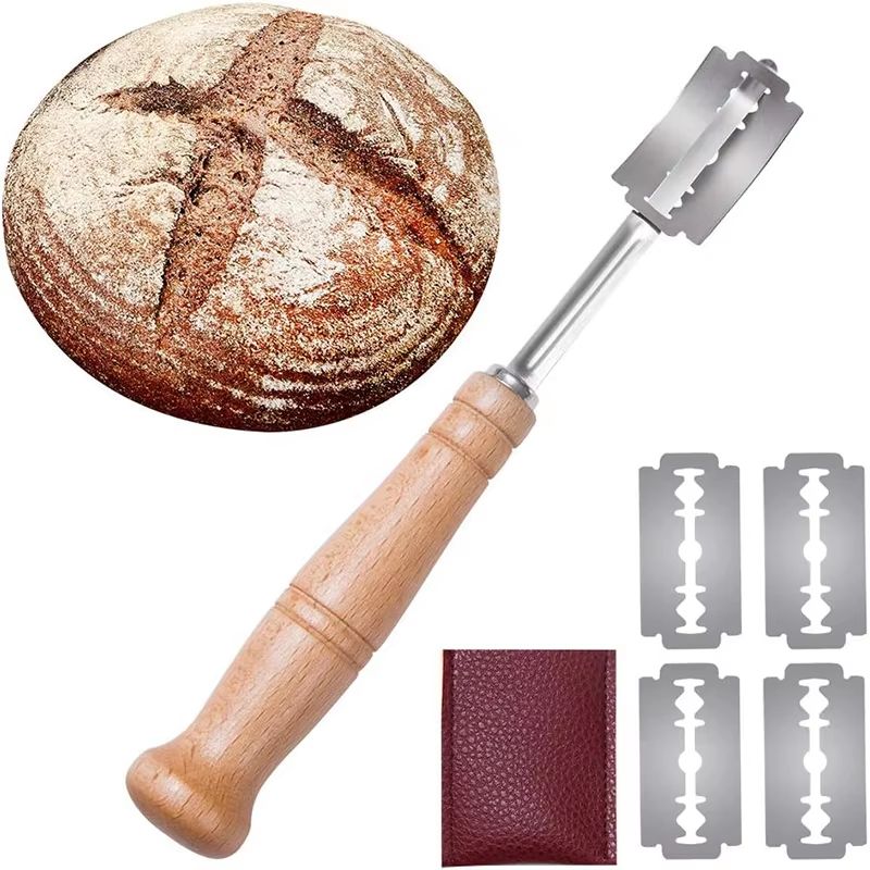 LMETJMA Premium Stainless Steel Bread Lame with Wooden Handle and Replacement Blades