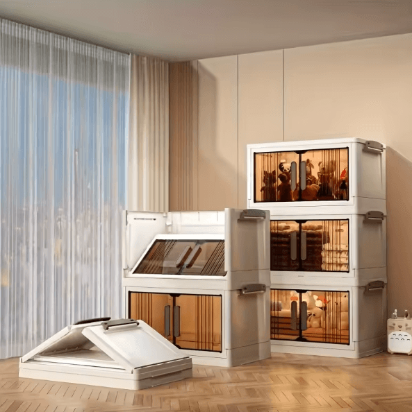 4/5-Tier Foldable Storage Cabinet with Wheels – Heavy-Duty Stackable Organizer for Home & Wardrobe