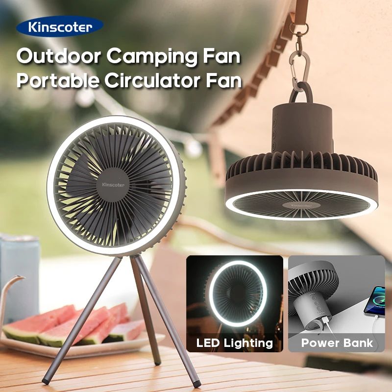 All-In-One Rechargeable Portable Camping Fan with Power Bank & LED Light (10000 mAh)